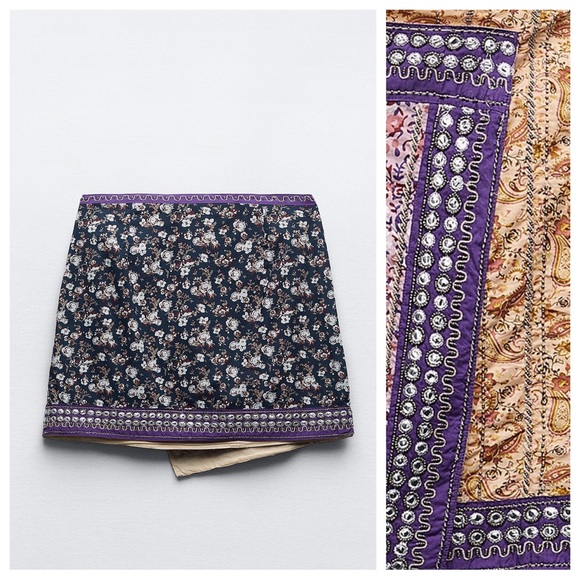 NWT. Zara Embroidered Mirrors High waist Mini Skirt. Size XS. - Picture 5 of 12